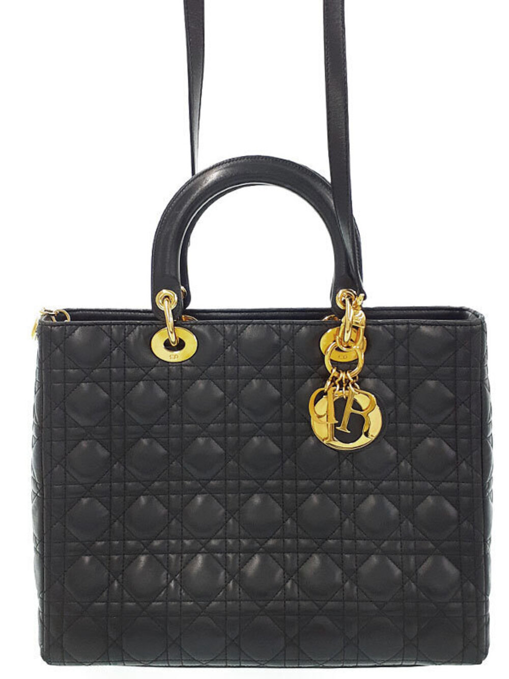 Christian Dior Lady Dior Bag Cannage Quilted Lambskin Black